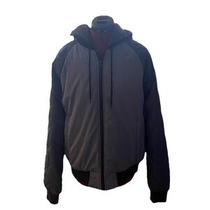 American Rag black and grey hooded bomber jacket. Men’s Large